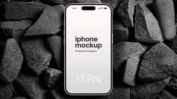 iphone 17 pro mockup psd black rocks background realistic smartphone mockup free download