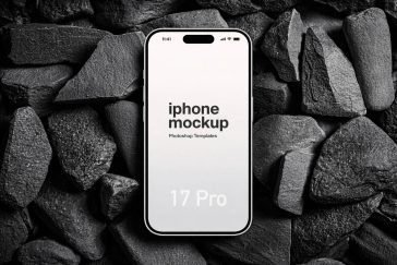 iphone 17 pro mockup psd black rocks background realistic smartphone mockup free download