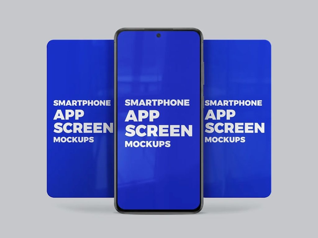free smartphone app 3 screen mockup front view psd mobile ui ux presentation realistic phone display template high resolution