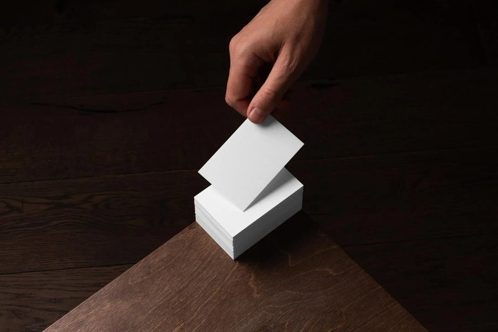 business card mockup-on oak wood surface