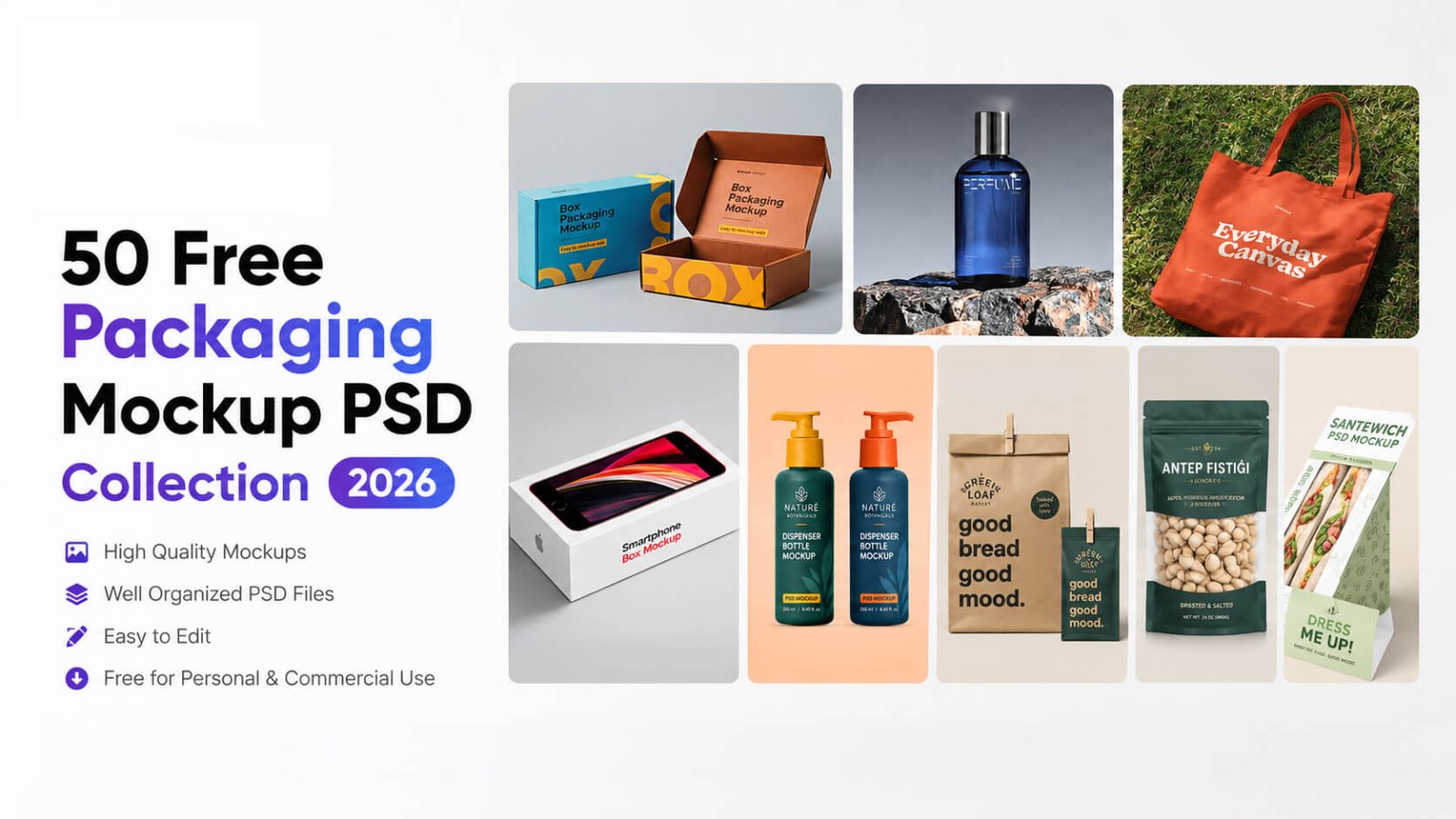 50+ Free Packaging Mockup PSD Collection