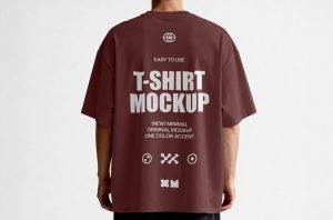 free back view oversized t shirt mockup psd realistic streetwear apparel branding print on demand clothing design template