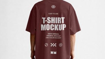 free back view oversized t shirt mockup psd realistic streetwear apparel branding print on demand clothing design template