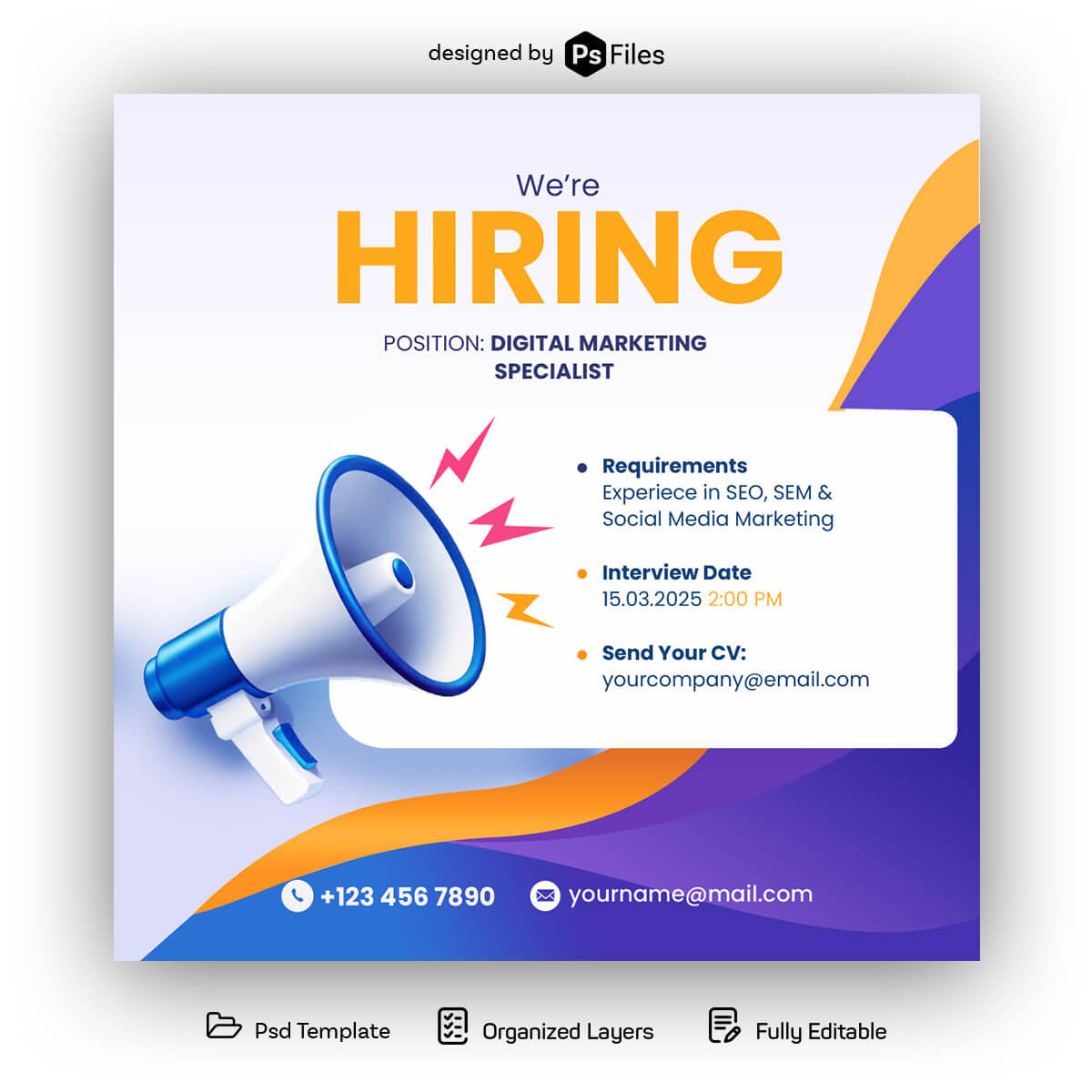 Free Digital Marketing Specialist Hiring Post PSD Template – USA Recruitment Social Media Design For Companies1