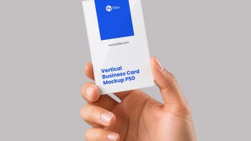Hand holding vertical business card mockup PSD with clean branding design — PsFiles.com free download