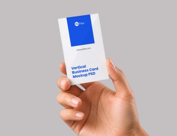 Hand holding vertical business card mockup PSD with clean branding design — PsFiles.com free download