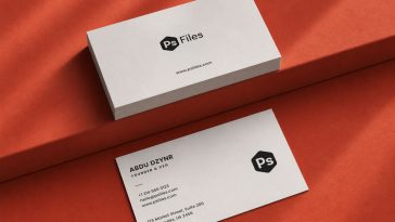 Premium business card mockup PSD with stacked cards on orange background