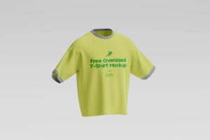 Oversized t-shirt mockup PSD with green oversized apparel design on gray background