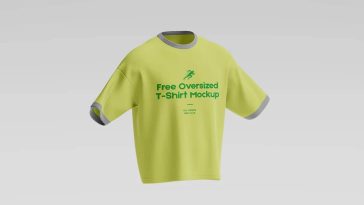 Oversized t-shirt mockup PSD with green oversized apparel design on gray background