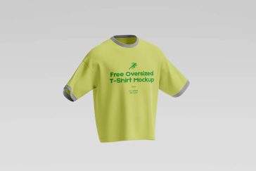 Oversized t-shirt mockup PSD with green oversized apparel design on gray background