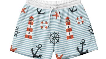 Printed Terry Shorts Mockup PSD with nautical pattern and striped fabric design — free download