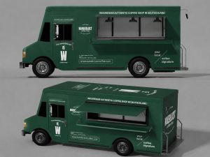 free food truck van mockup psd realistic mobile coffee shop branding vehicle design template