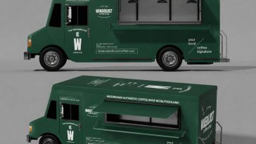 free food truck van mockup psd realistic mobile coffee shop branding vehicle design template