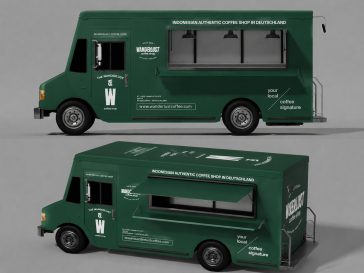 free food truck van mockup psd realistic mobile coffee shop branding vehicle design template