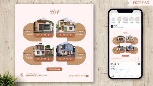 real estate social media post design psd template multiple property promotion editable realtor flyer marketing mockup for instagram and facebook