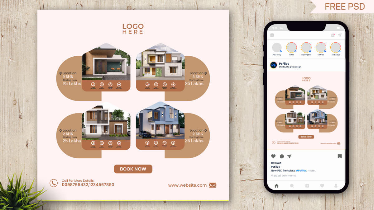 real estate social media post design psd template multiple property promotion editable realtor flyer marketing mockup for instagram and facebook