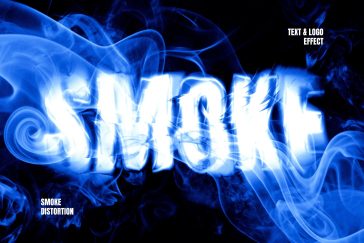 Smoke Text Effect PSD with glowing blue distortion typography on dark background PsFiles.com free download