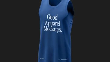 Blue sleeveless tank mockup PSD with realistic fabric texture on dark background — PsFiles.com free download