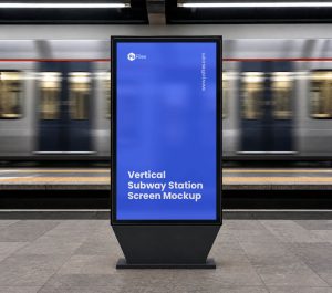 free vertical subway station screen mockup psd realistic digital billboard advertising display at metro train platform