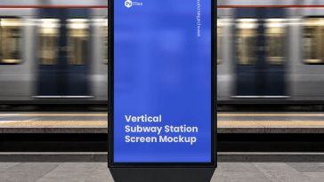 free vertical subway station screen mockup psd realistic digital billboard advertising display at metro train platform