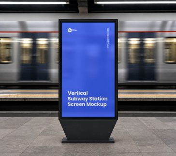 free vertical subway station screen mockup psd realistic digital billboard advertising display at metro train platform