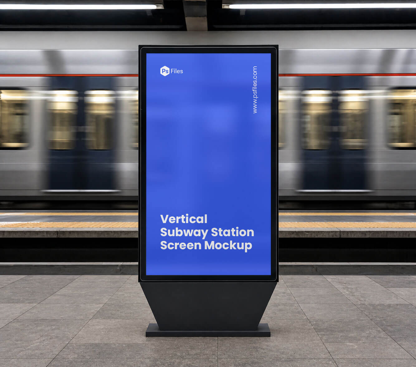 free vertical subway station screen mockup psd realistic digital billboard advertising display at metro train platform