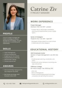 Professional IT Project Manager resume template PSD with clean two-column CV layout