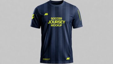 Navy Blue soccer jersey mockup PSD front view with realistic sportswear fabric texture PsFiles.com free download