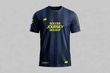 Navy Blue soccer jersey mockup PSD front view with realistic sportswear fabric texture PsFiles.com free download