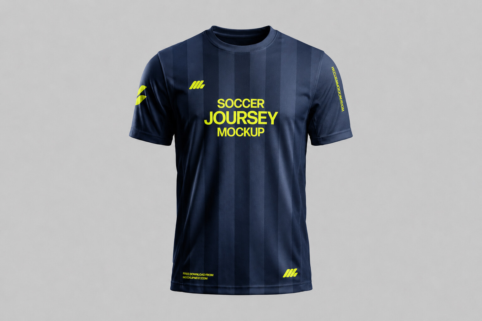 Navy Blue soccer jersey mockup PSD front view with realistic sportswear fabric texture PsFiles.com free download