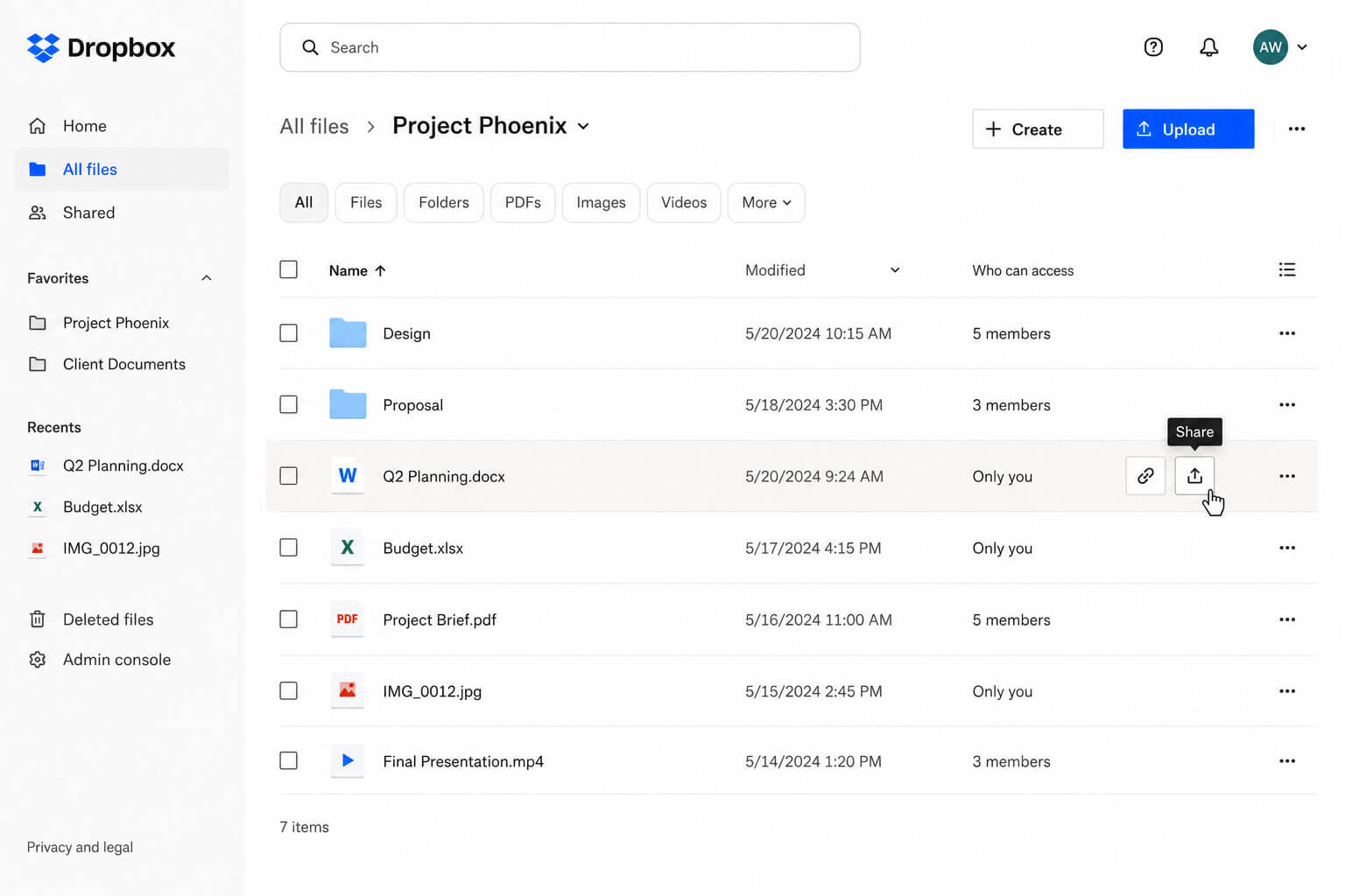 Open Dropbox and locate the file you want to share