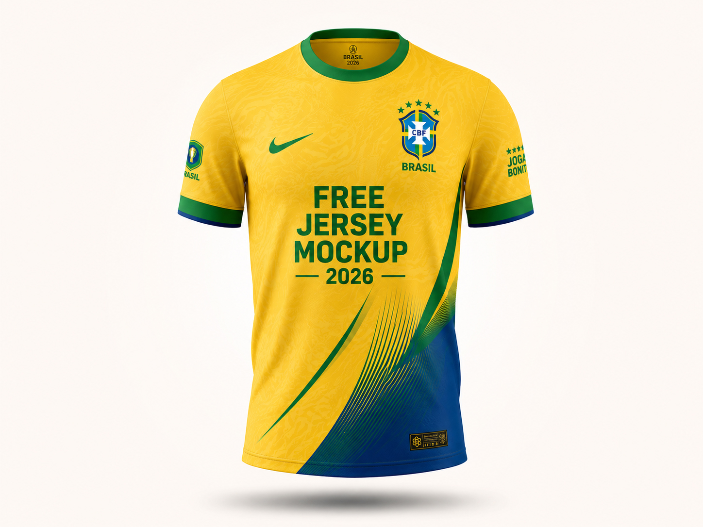 Free round neck football jersey mockup PSD for World Cup 2026 kit design — smart object editable, 3000x3000px free download