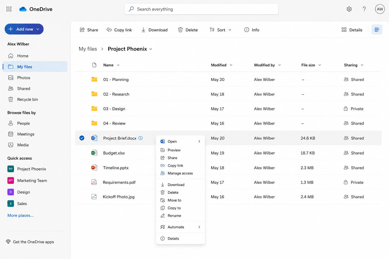 Open OneDrive and right-click the file to access Share option