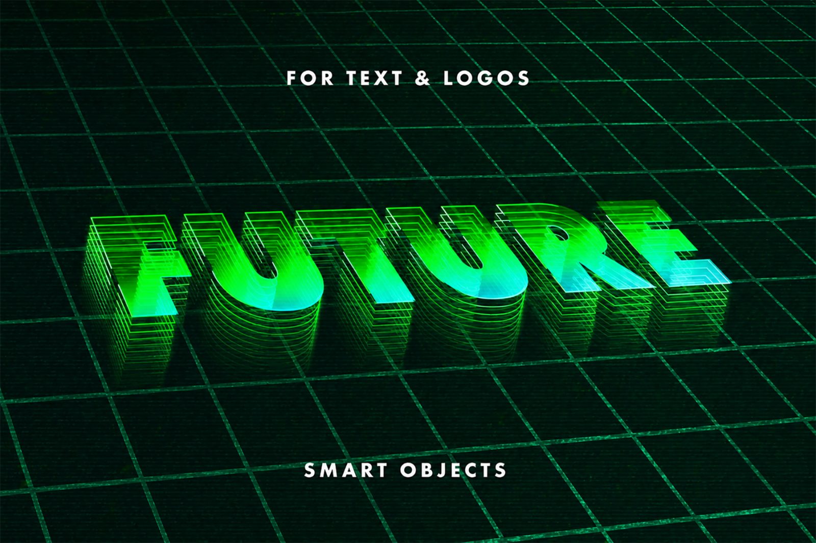 Free retrowave mesh text effect PSD for Photoshop — 80s synthwave neon grid style free download