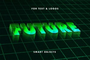 Free retrowave mesh text effect PSD for Photoshop — 80s synthwave neon grid style free download