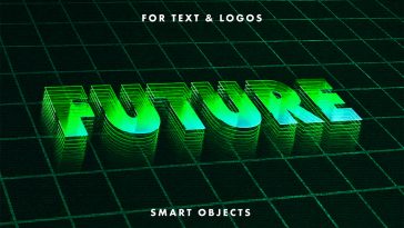 Free retrowave mesh text effect PSD for Photoshop — 80s synthwave neon grid style free download